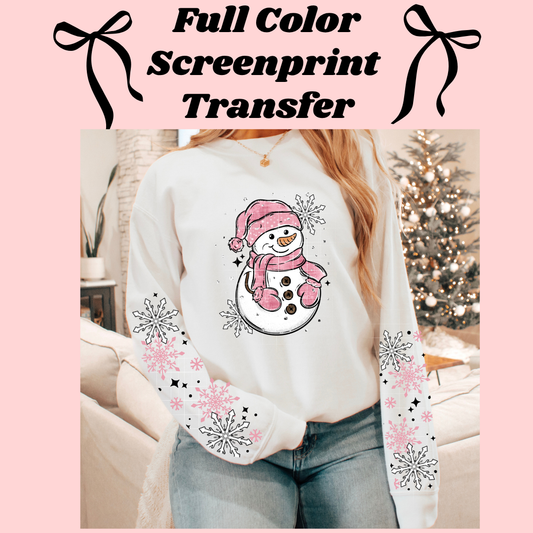 DTF Transfer Pink Snowman with Sleeves