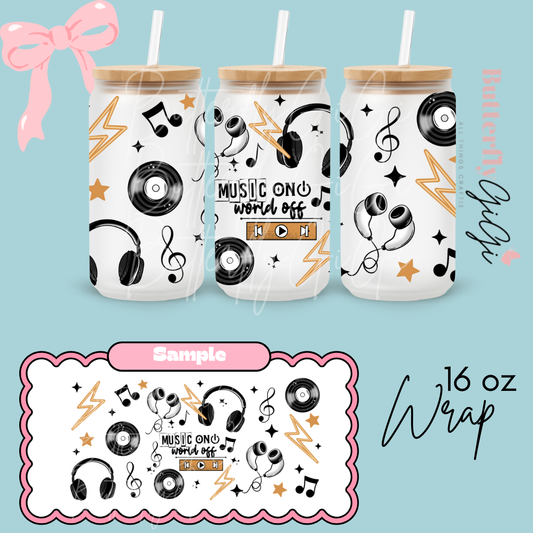 Music on World off 16oz UVDTF Wrap