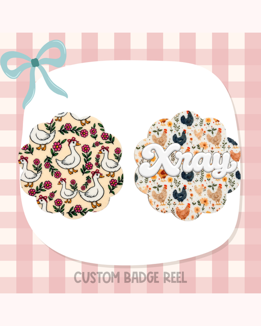Chickens Mama Goose Badge Reel Custom Acrylic Design