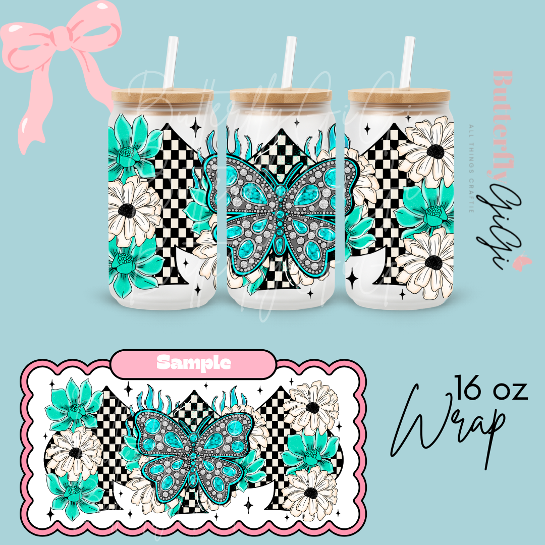 Butterfly Teal 16oz UVDTF Wrap