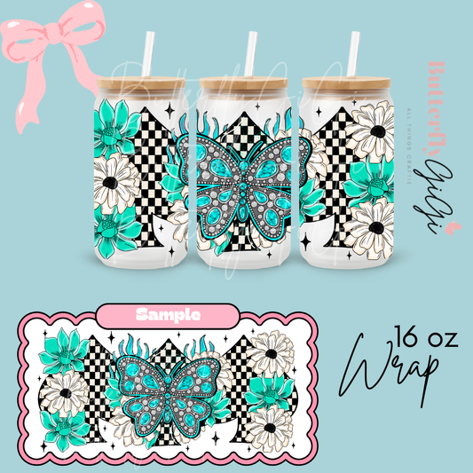 Butterfly Teal 16oz UVDTF Wrap