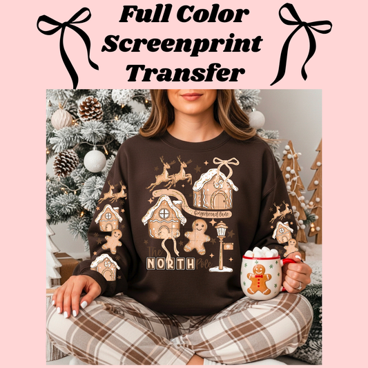 DTF Transfer The North Pole Gingerbread  with Sleeves