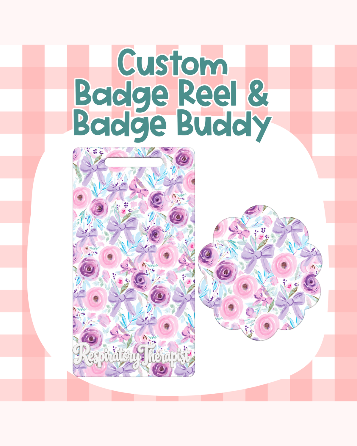Purple Floral & Bows Badge Custom Acrylic Design