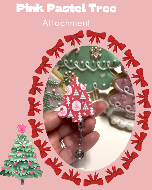 Pink Pastel Tree Badge Reel Attachment Acrylic