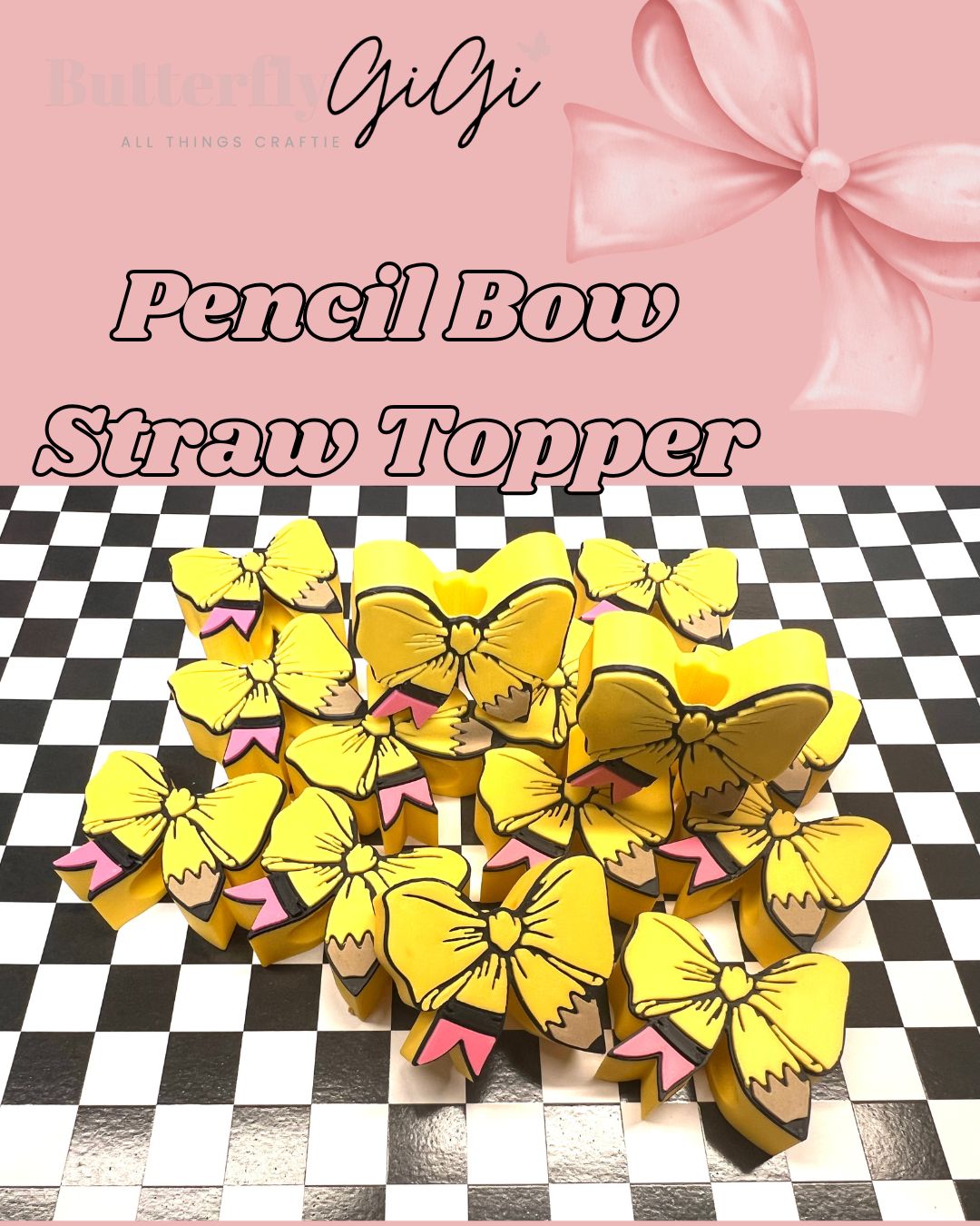 Pencil Bow Straw Topper 3D Printed