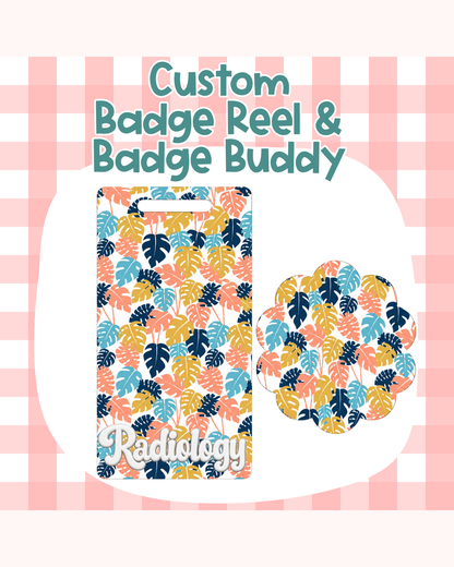 Mustard & Navy Monstera Badge Custom Acrylic Design