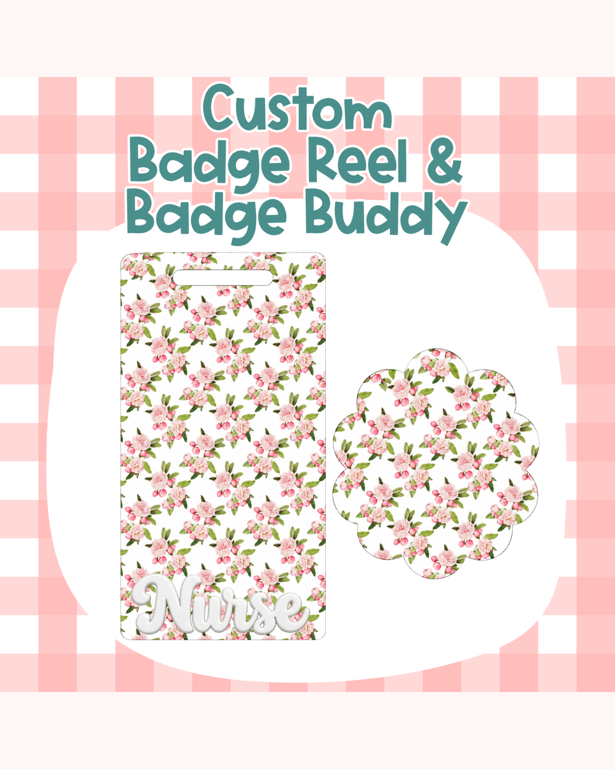 Pink Floral Bouquet Badge Custom Acrylic Design