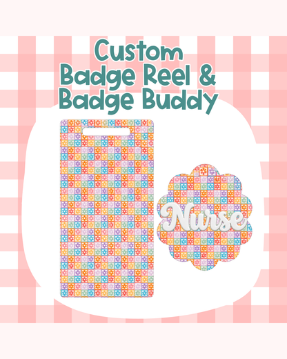 Rainbow Retro Flowers Badge Custom Acrylic Design