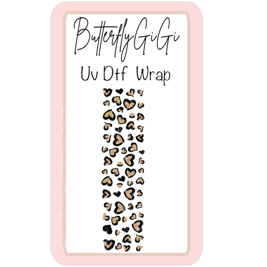 Wrap Leopard Print Gold hearts Pink Uv Dtf