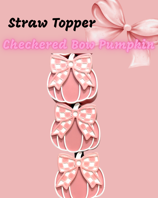 3D Printed Straw Topper Checkered Bow Pumpkin