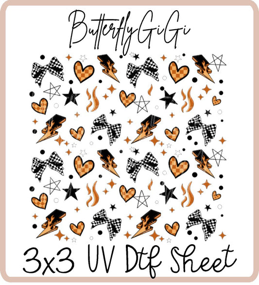 Checkered Bow Fire Uv Dtf Sheet