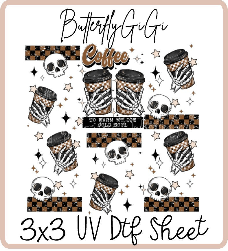 Coffee Checkered Skull Uv Dtf Sheet