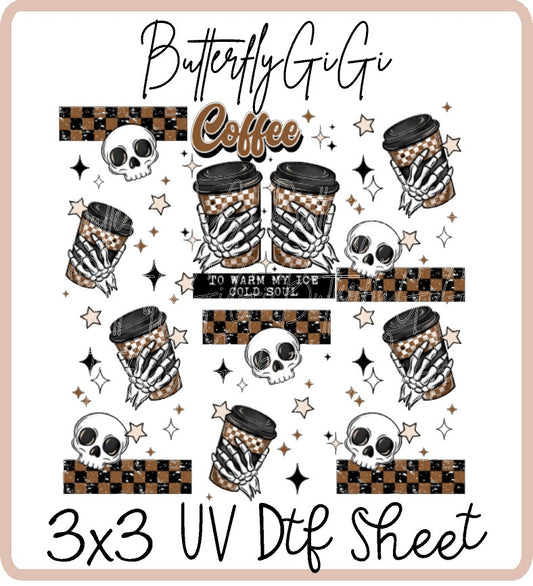 Coffee Checkered Skull Uv Dtf Sheet