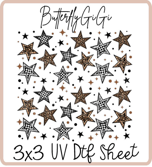 Leopard Checkered Stars Uv Dtf Sheet