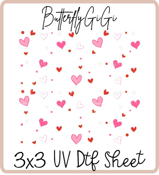 Scattered Hearts Uv Dtf SHEET
