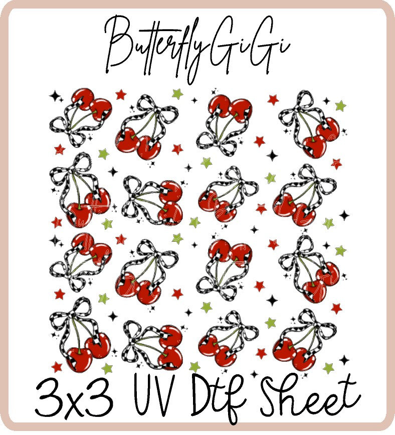 Checkered Cherries Uv Dtf Sheet