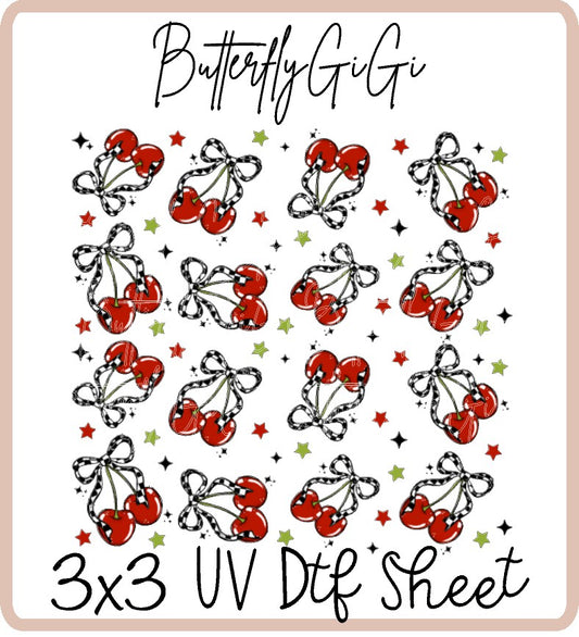 Checkered Cherries Uv Dtf Sheet