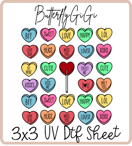 Valentine Heart Candy Uv Dtf SHEET