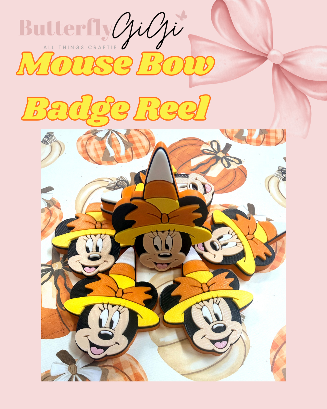 Mouse Bow Halloween Badge Reel Attachment 3D Printed