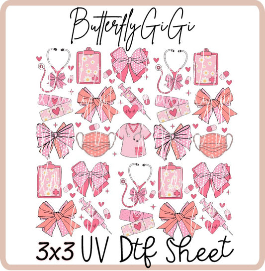 3x3 Sheet Coquette Nurse Pink UV Dtf