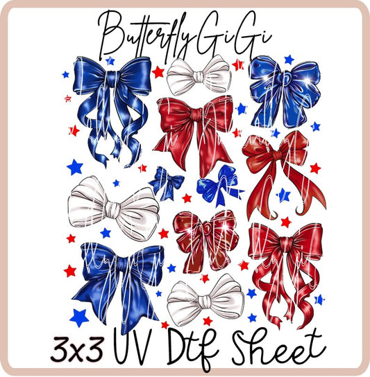 3x3 America Coquette Bows UV Dtf SHEET