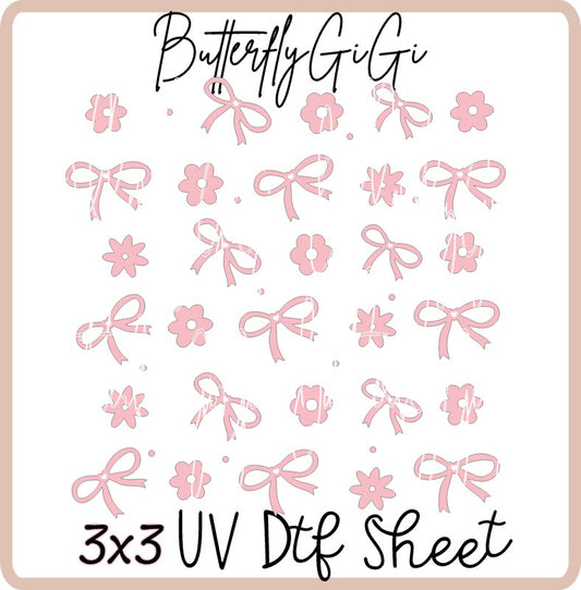 3x3 Daisy Bows Pink UV Dtf SHEET