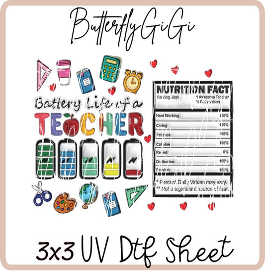 3x3 Battery Life of Teacher UV Dtf SHEET