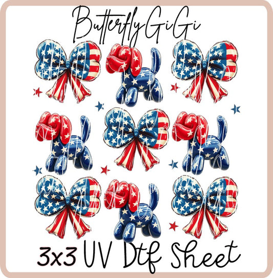 3x3 Dog Patriotic UV Dtf SHEET