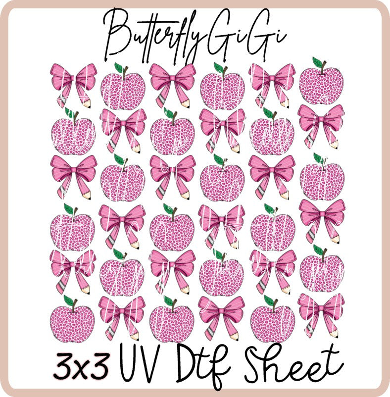 3x3 Pink Apple Bow UV Dtf SHEET