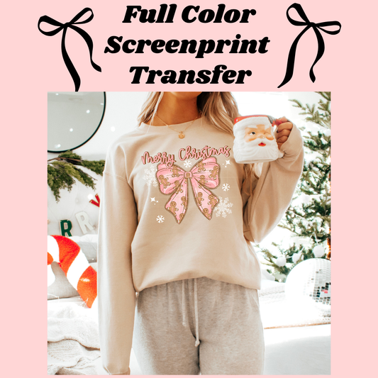 DTF Transfer Merry Christmas Gingerbread Bow