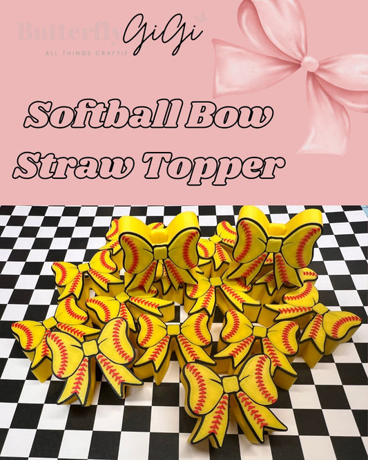 Softball Bow Straw Topper 3D Printed