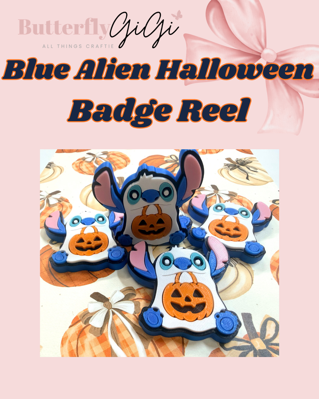 Blue Alien Halloween Badge Reel Attachment 3D Printed