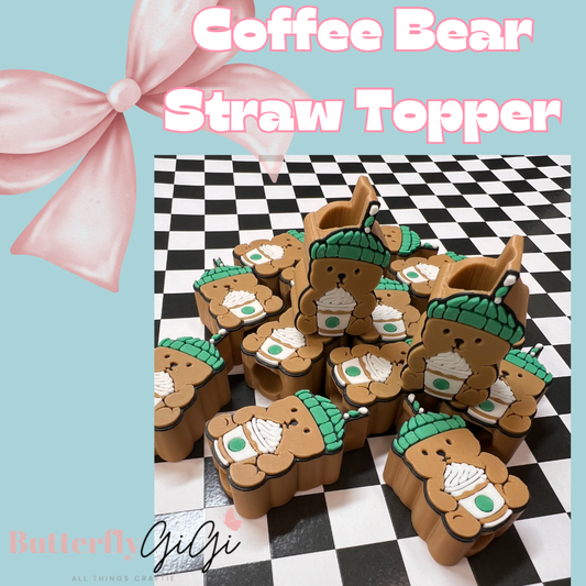 Coffee Bear Straw Topper 3D Printed