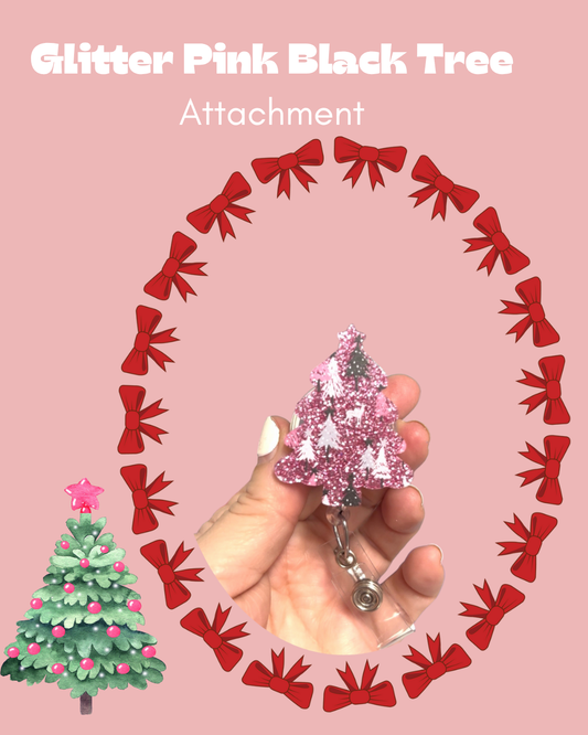 Glitter Pink Black Tree  Badge Reel Attachment Acrylic