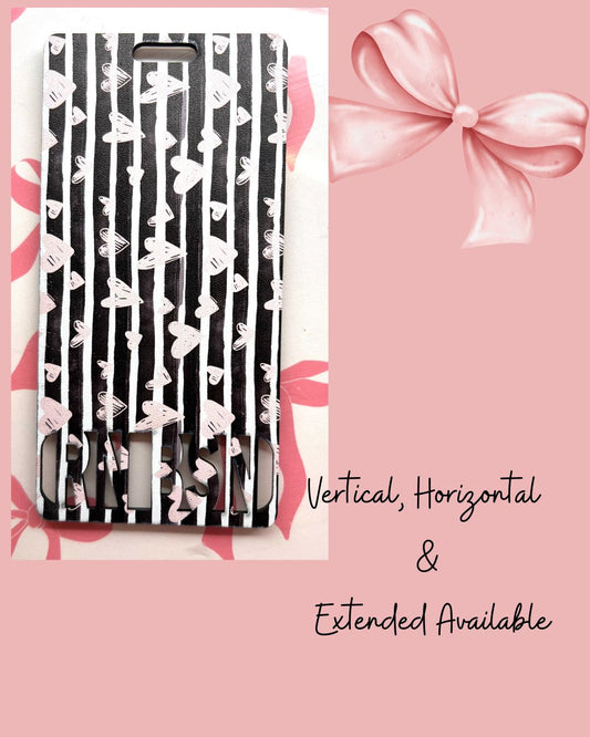 .BB Print Acrylic Black Striped Hearts Print Badge Buddy