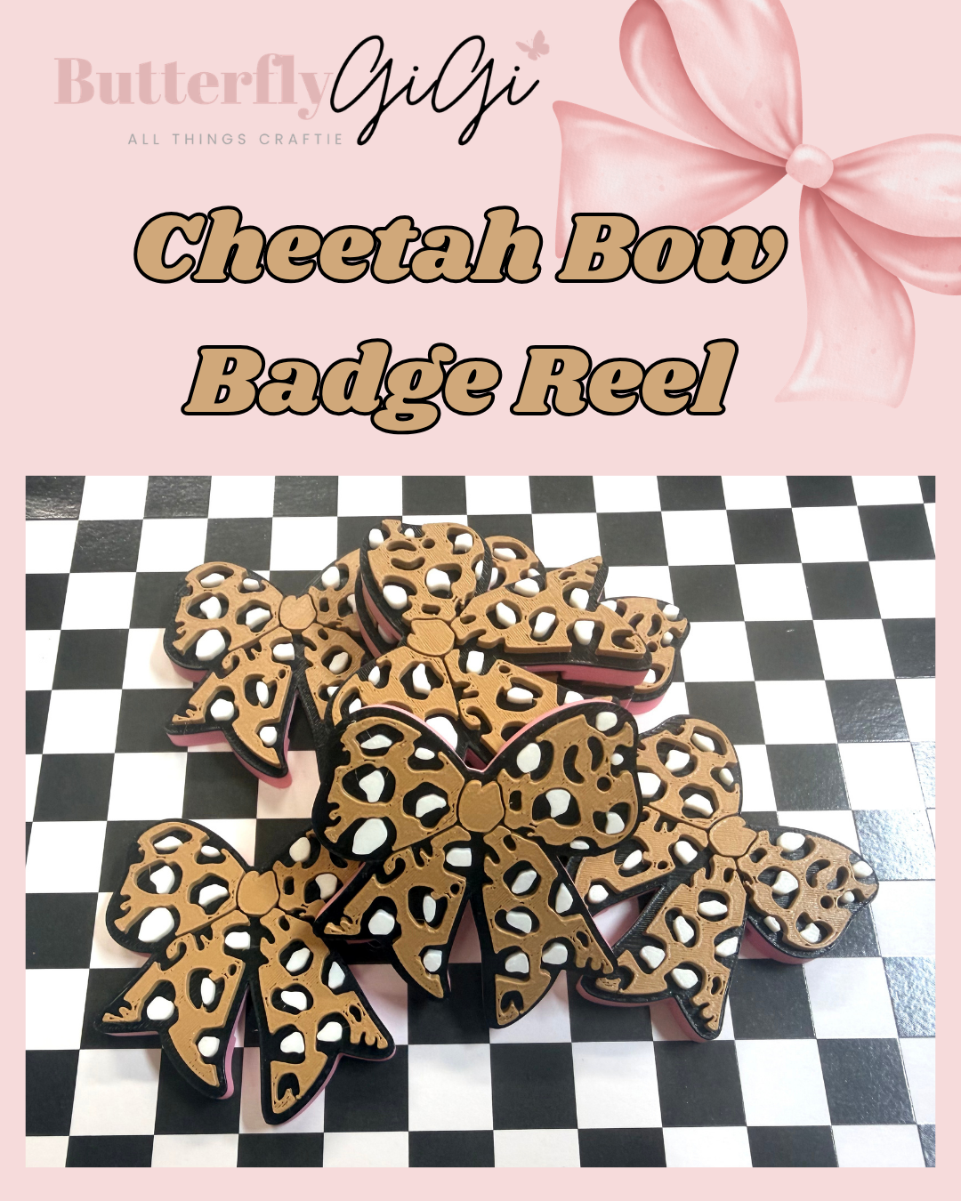 Cheetah Bow Badge Reel Attachment 3D Printed