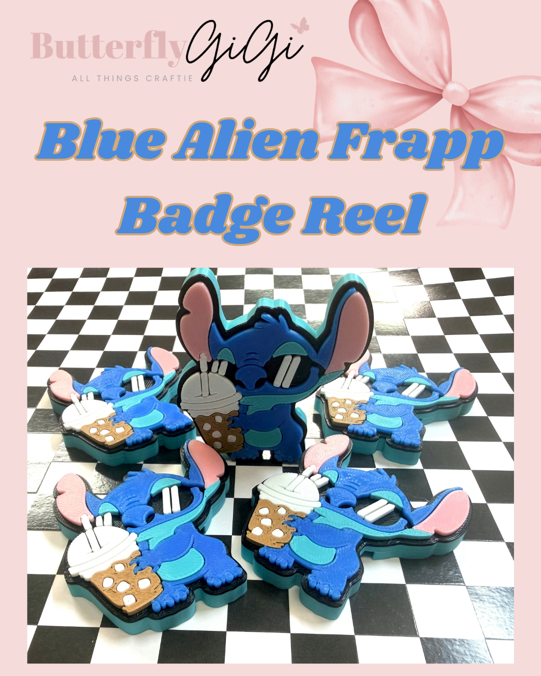 Blue Alien Frapp Badge Reel Attachment 3D Printed