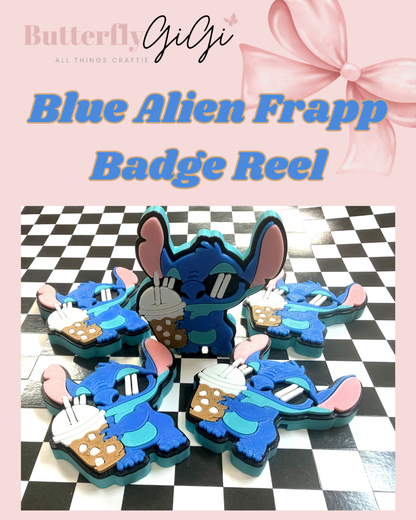 Blue Alien Frapp Badge Reel Attachment 3D Printed