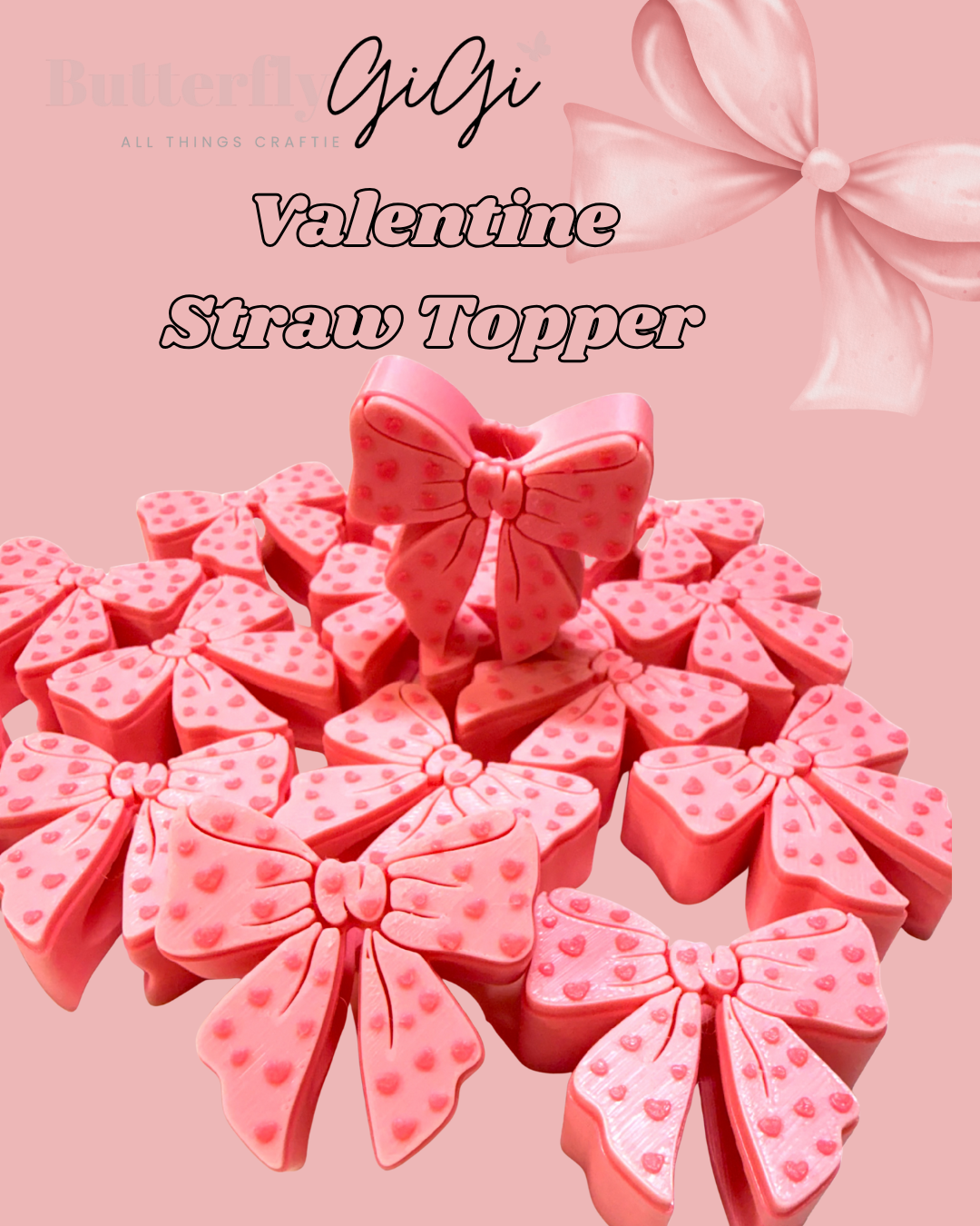 Valentine Bow Straw Topper 3D Printed