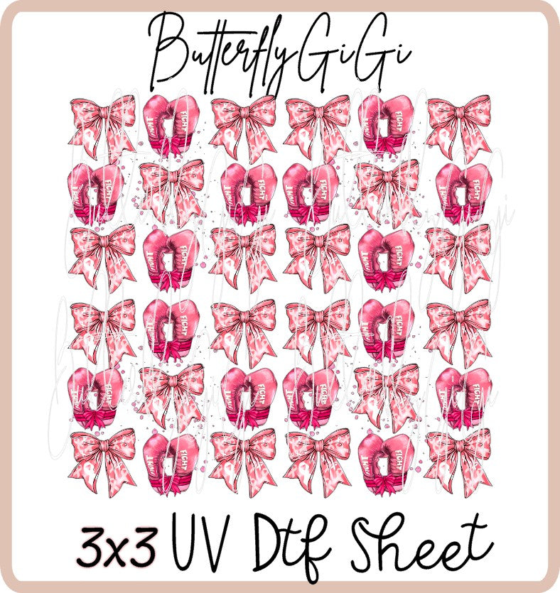 3x3 BC Boxing Gloves Bows  Uv Dtf SHEET