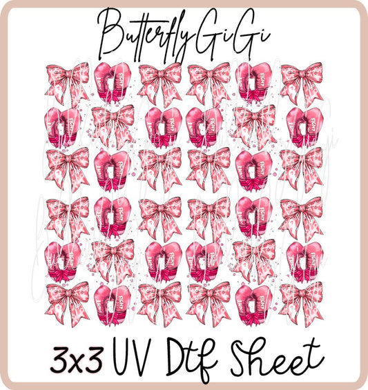 3x3 BC Boxing Gloves Bows  Uv Dtf SHEET