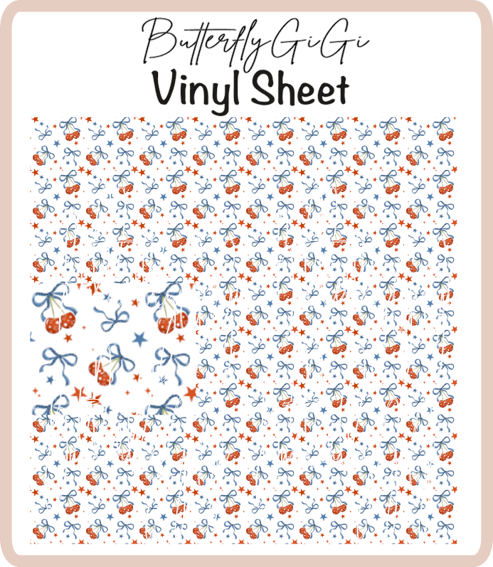 Cherry Blue Bows Vinyl Sheet