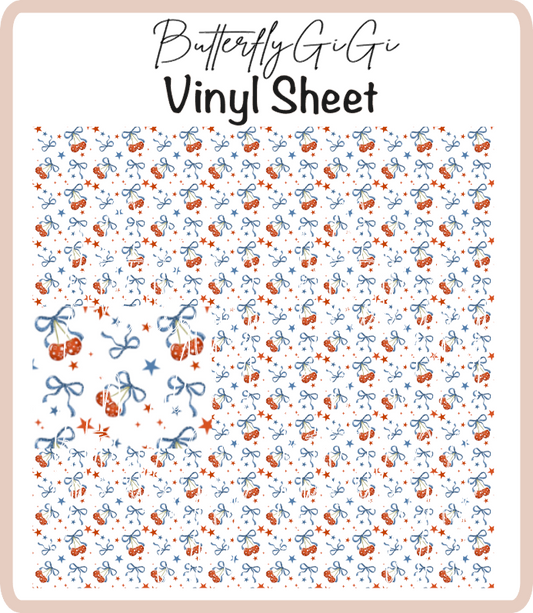 Cherry Blue Bows Vinyl Sheet