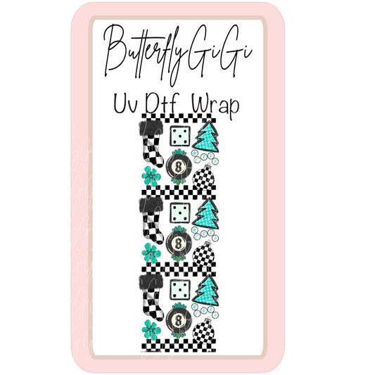 Checkered Christmas Teal Uv Dtf Wrap