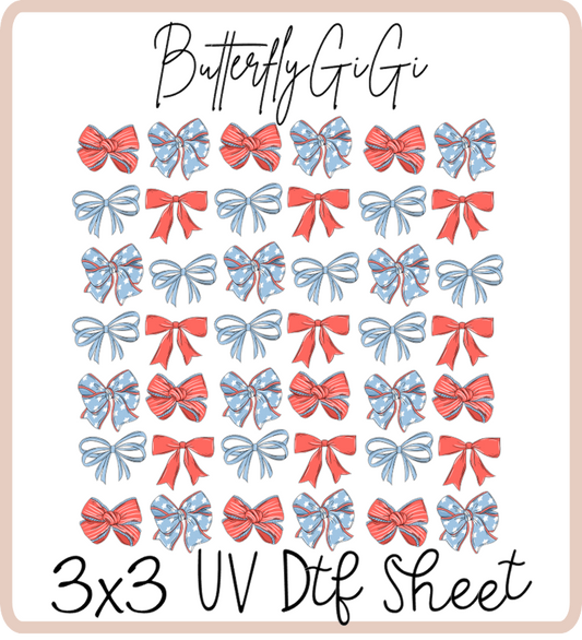 Americana bows 3x3 UVDtf Sheet