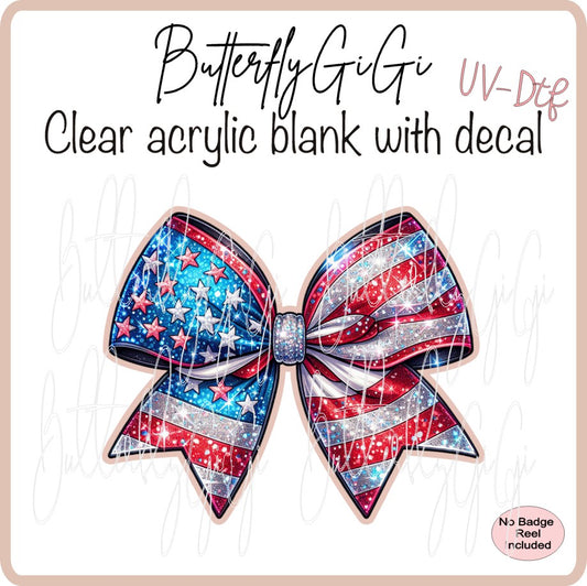 UVDTF Patriotic American Glitter Bow