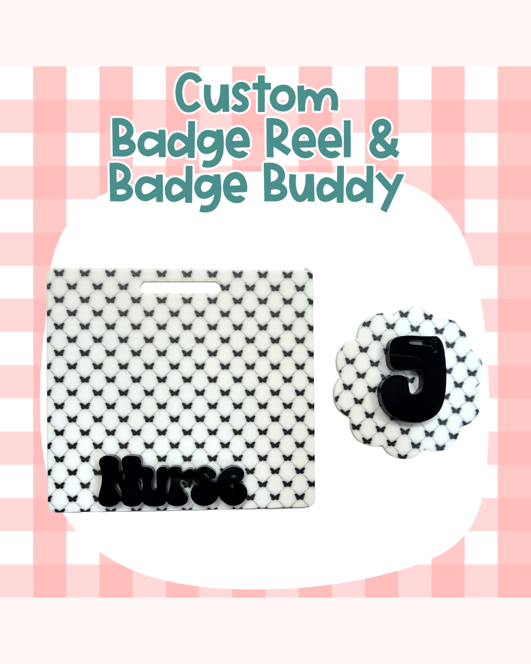 Butterfly Black White Badge Reel Badge Buddy Custom Acrylic Design