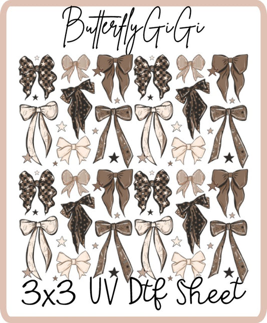 Autumn Brown Bows UV Dtf SHEET