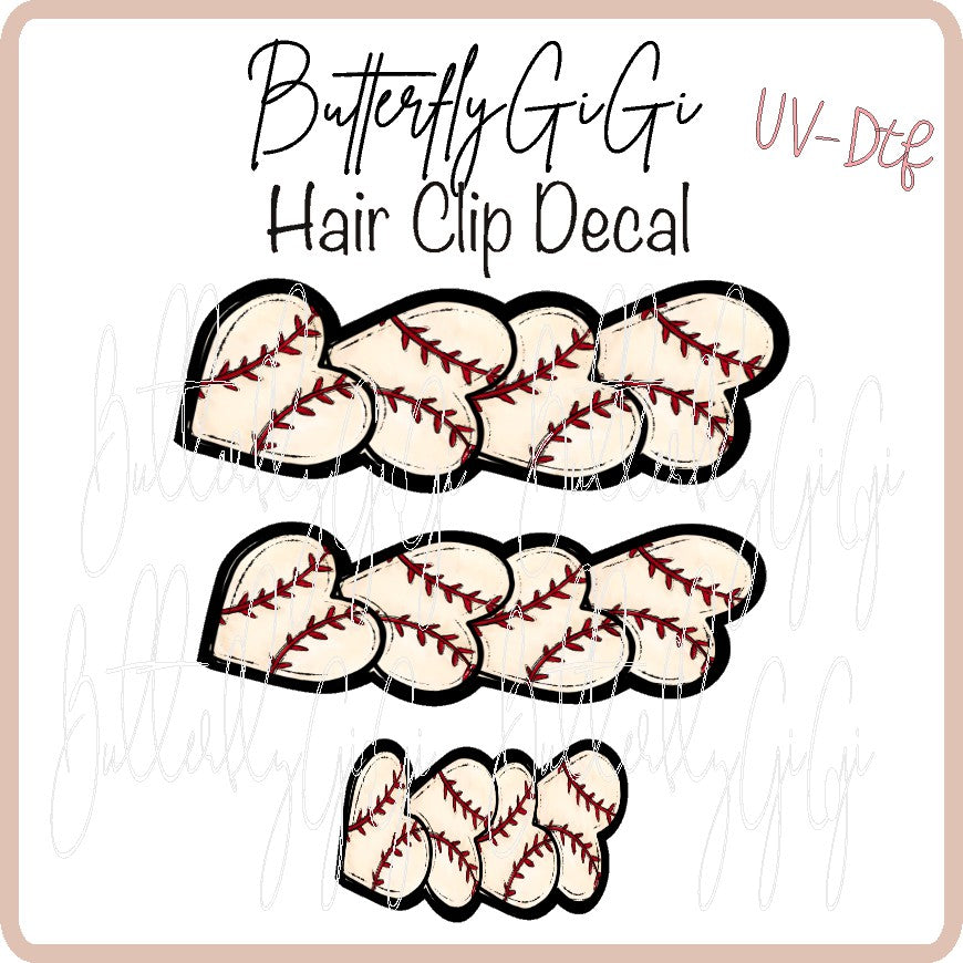 Baseball Hearts  Hair Clip DECAL UV DTF