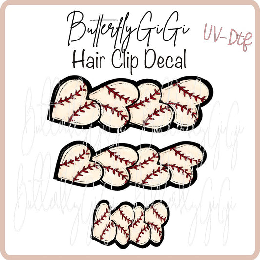 Baseball Hearts  Hair Clip DECAL UV DTF